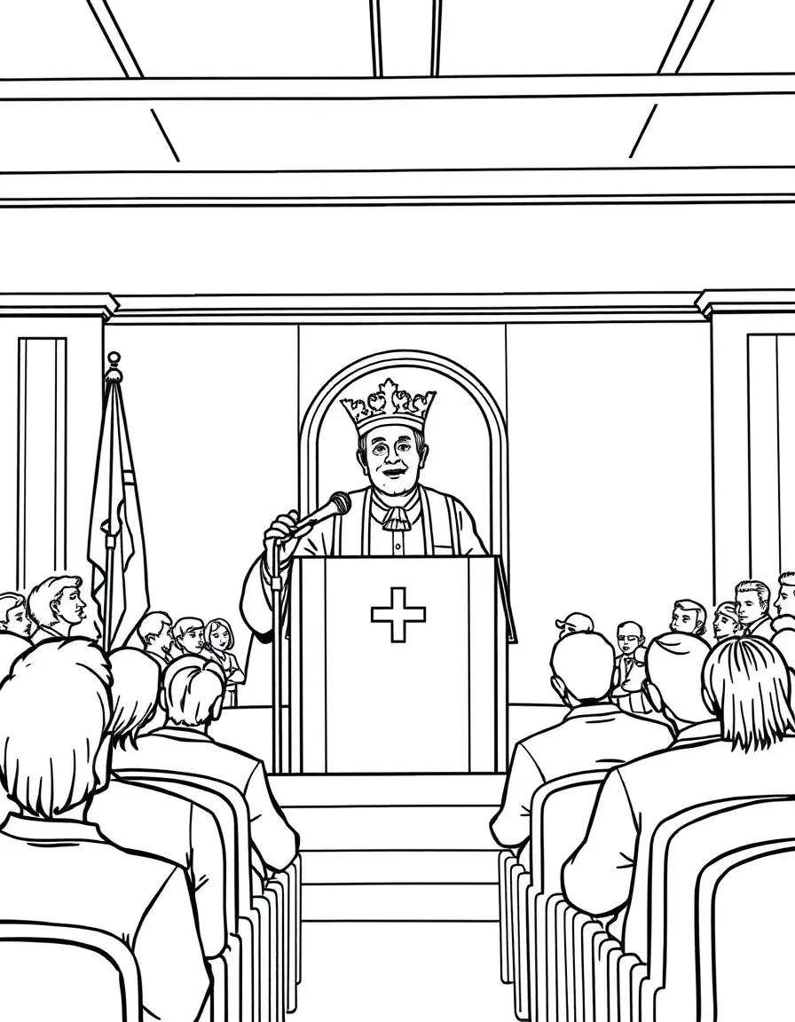 A mayor speaking at a town hall meeting