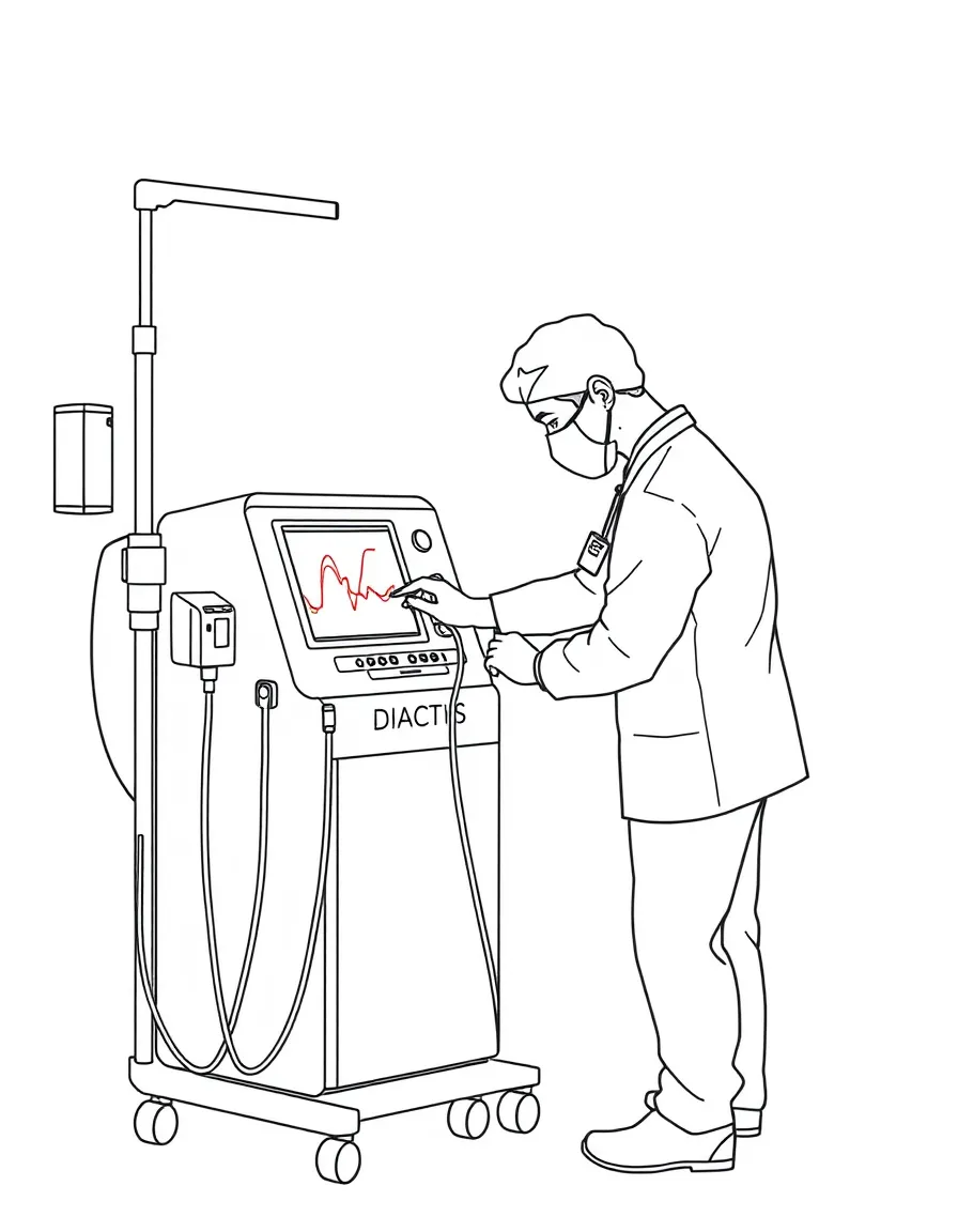A dialysis technician setting up a dialysis machine