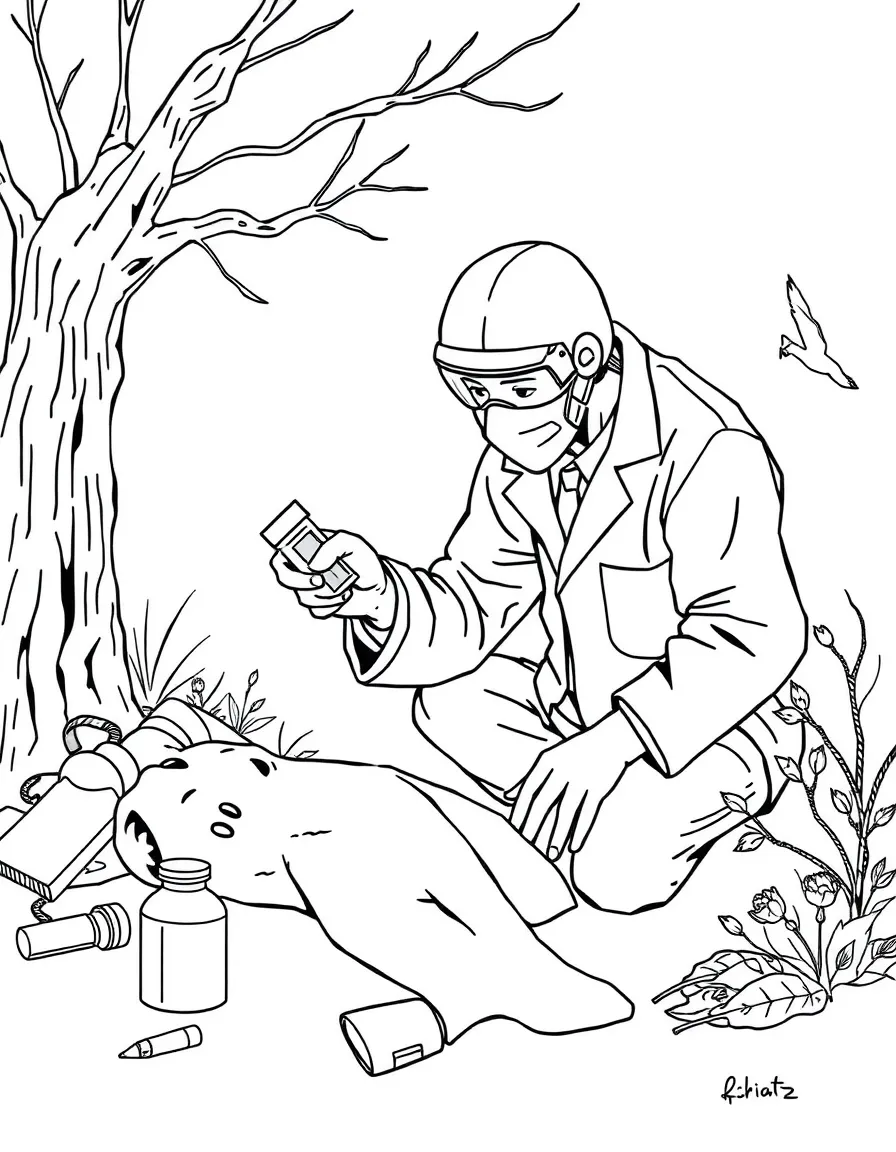 A forensic pathologist examining evidence