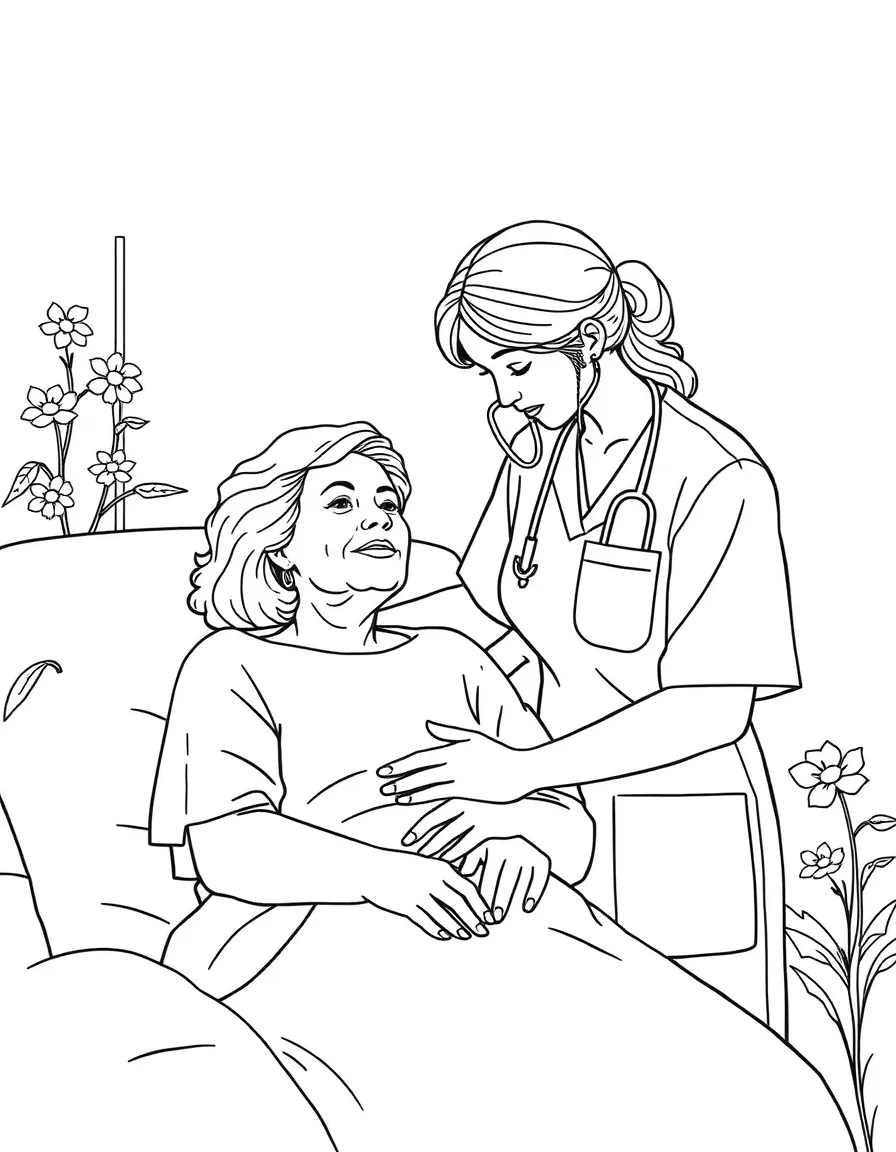 A hospice nurse comforting a patient