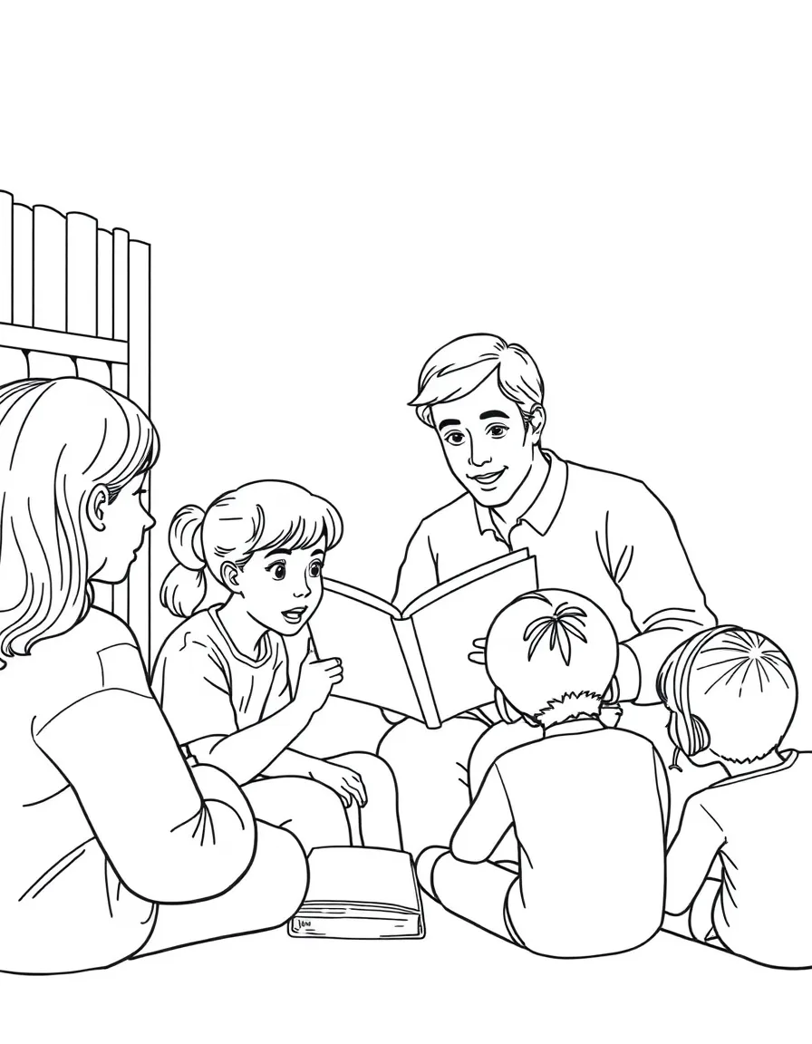 A literature teacher discussing a book with students