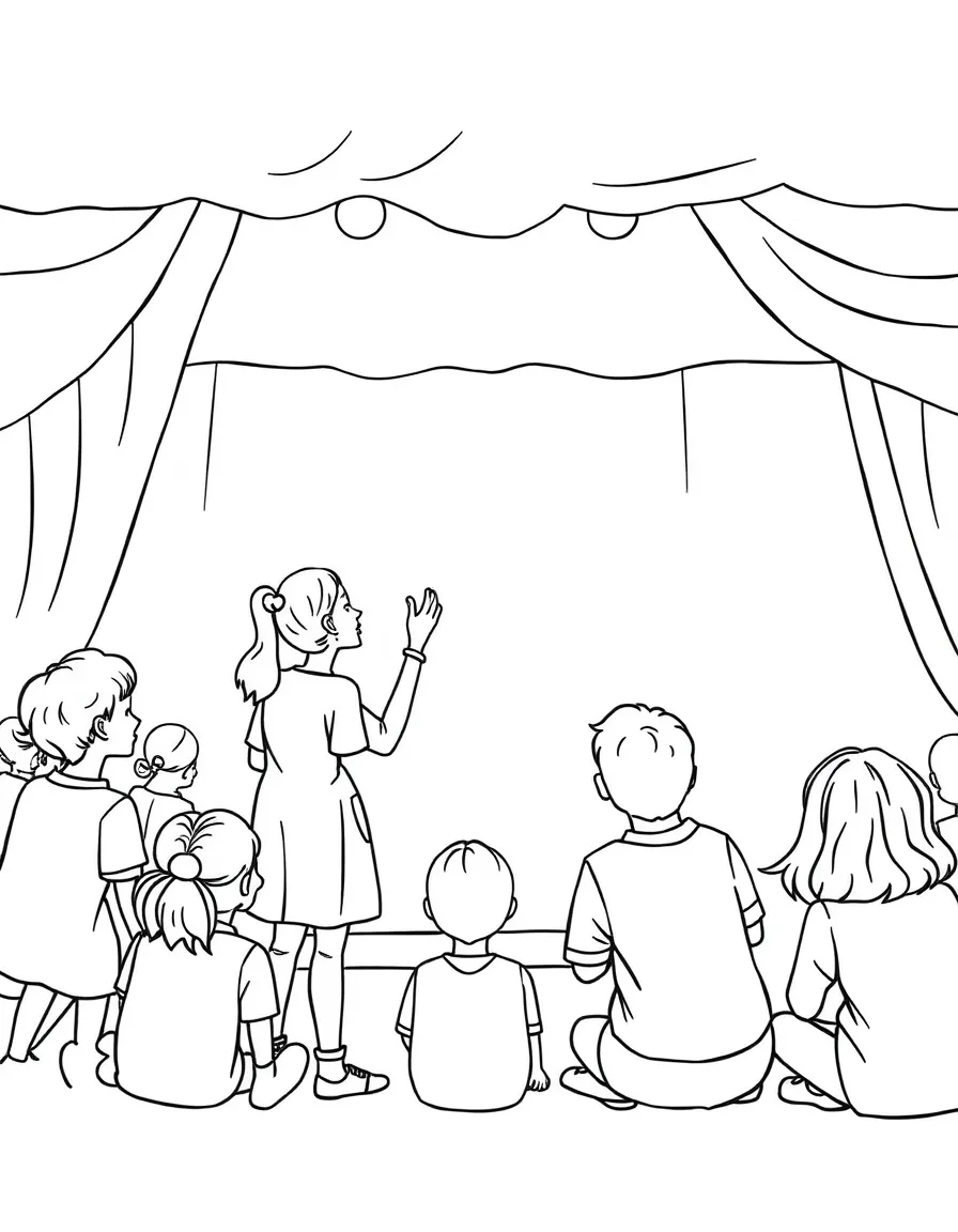 A drama teacher directing students in a play