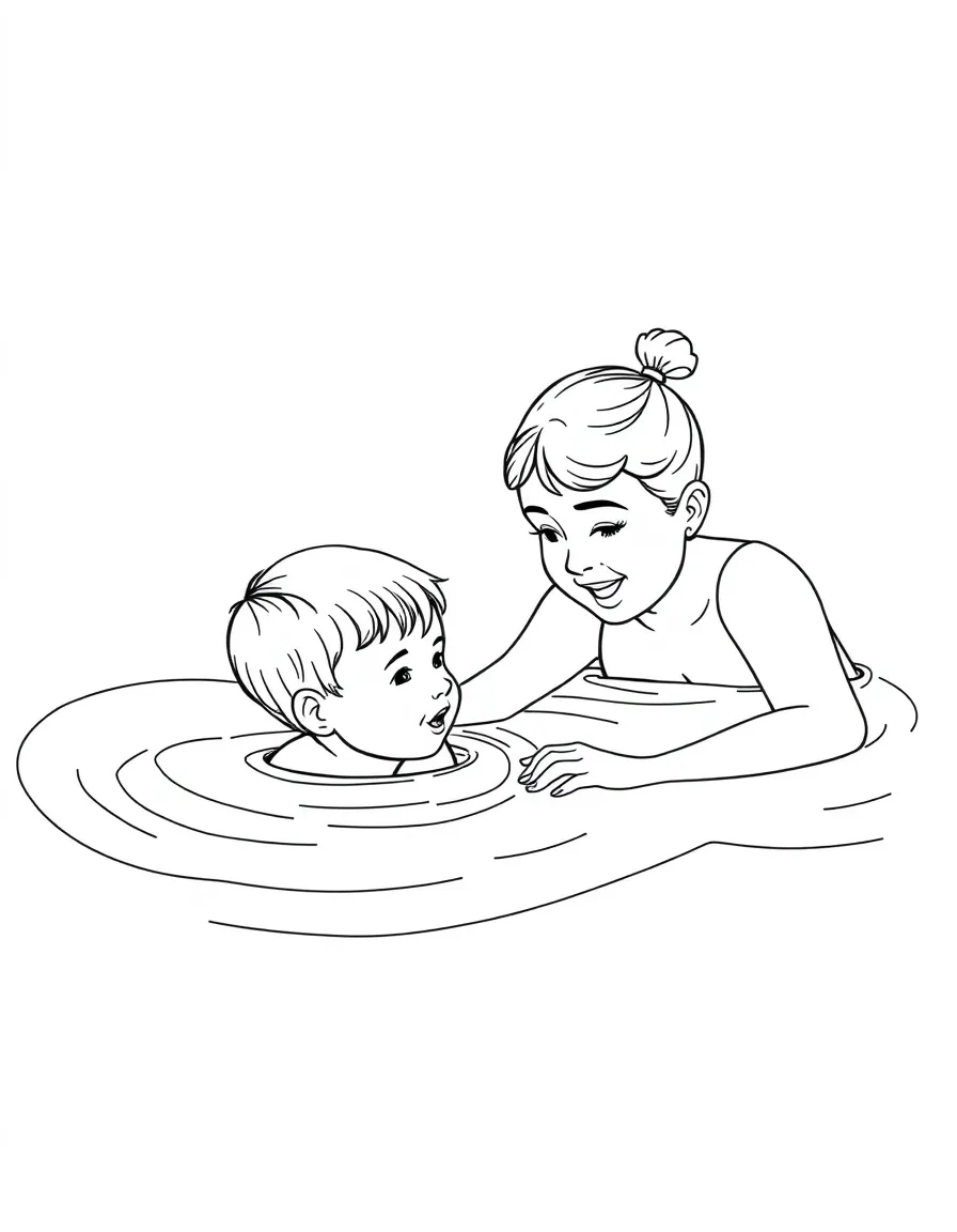 A swim instructor teaching a child to swim