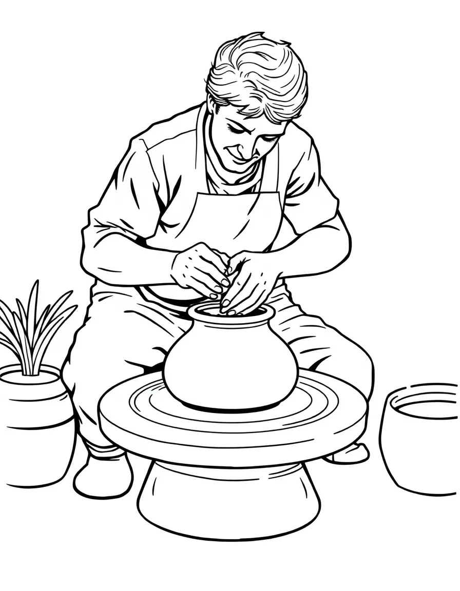A potter shaping clay on a pottery wheel