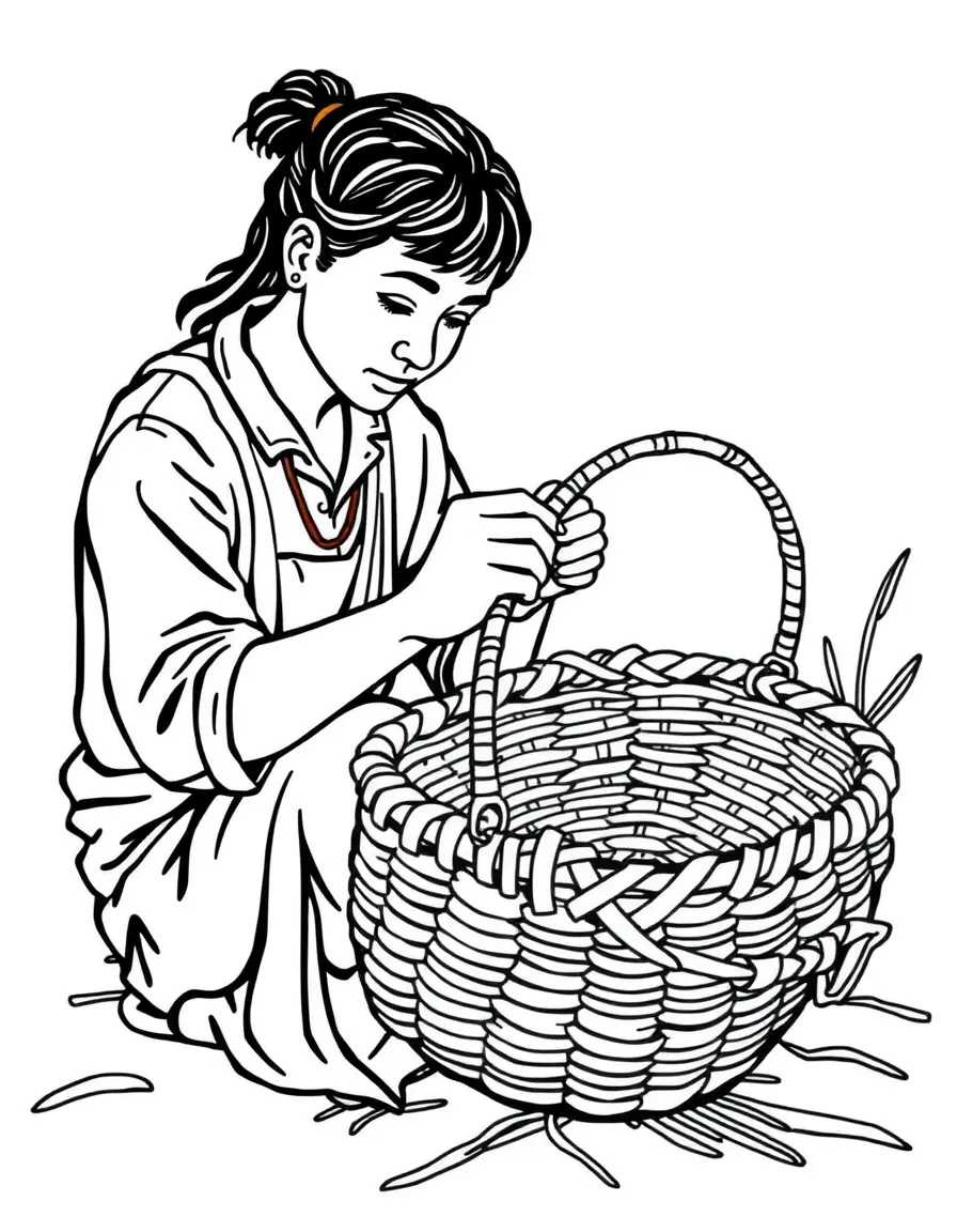 A basket weaver creating a woven basket