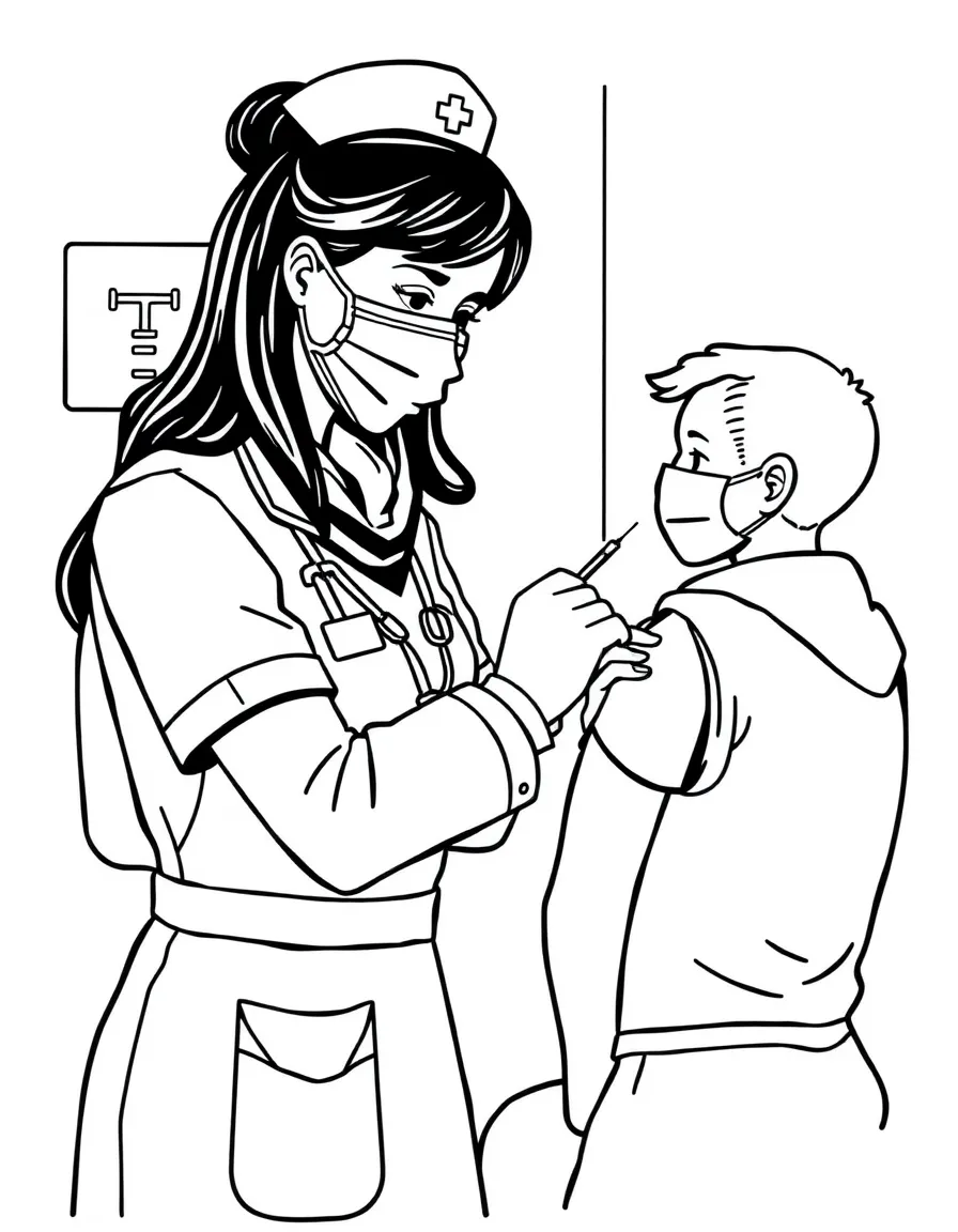A public health nurse giving vaccinations at a clinic