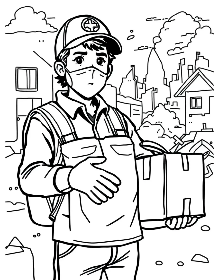 A disaster relief worker distributing supplies