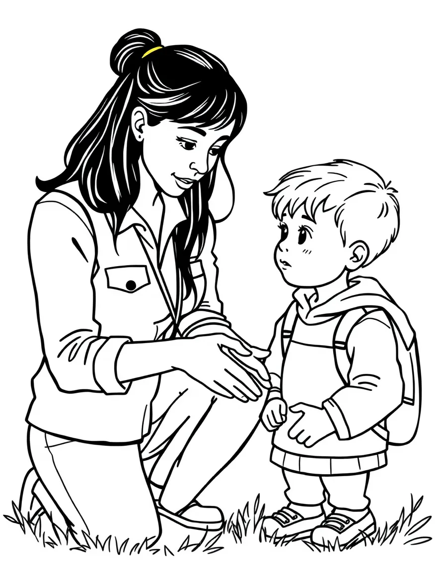 A child protective services worker helping a child