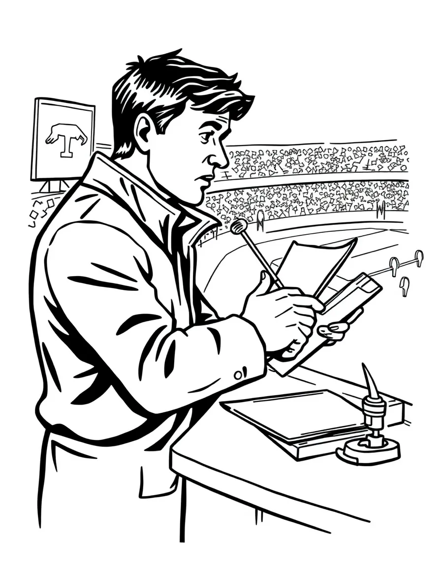 A sports commentator describing a game from a booth