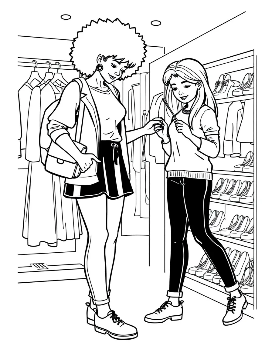 A retail salesperson helping a customer try on shoes
