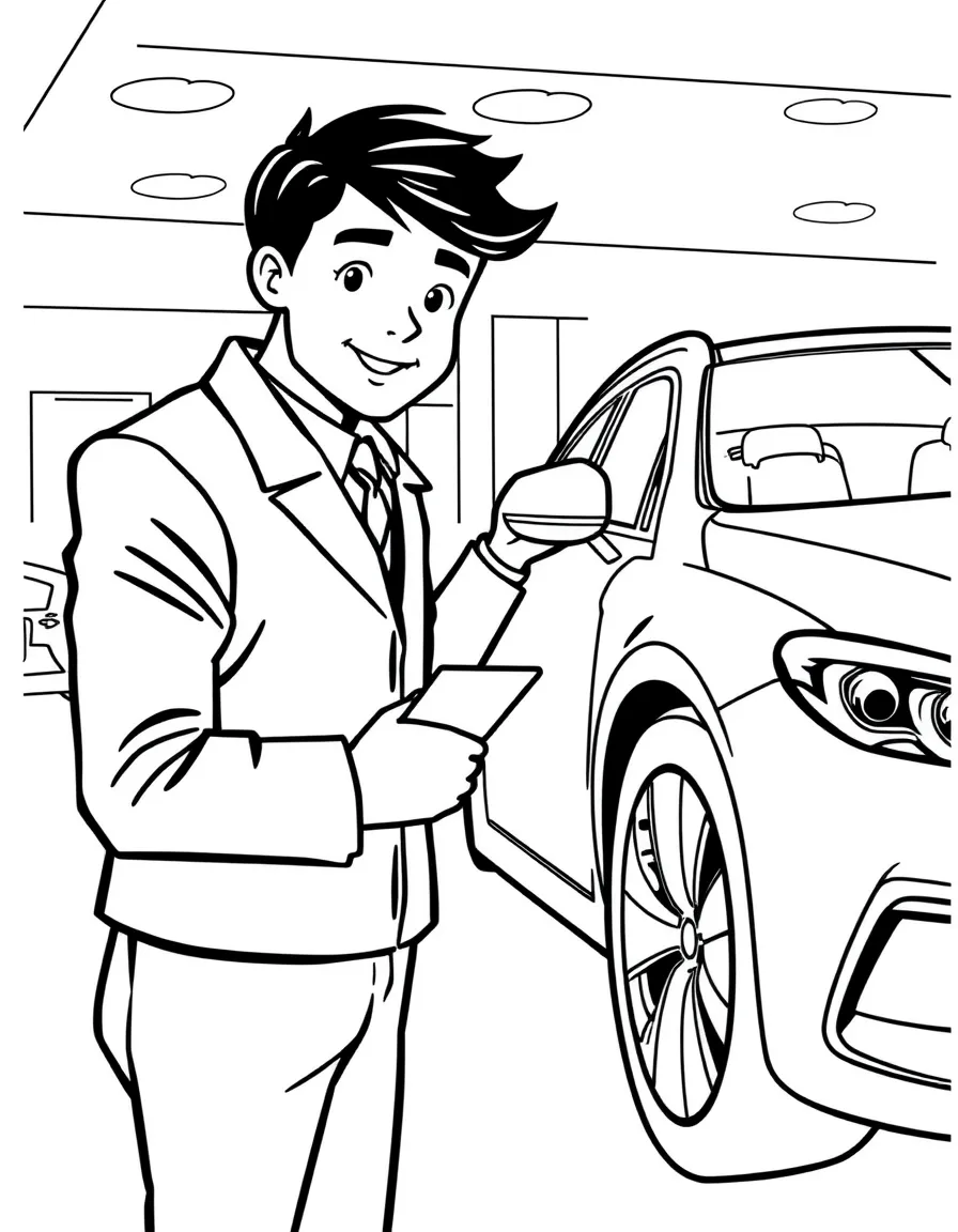 A car salesperson showing features of a new car