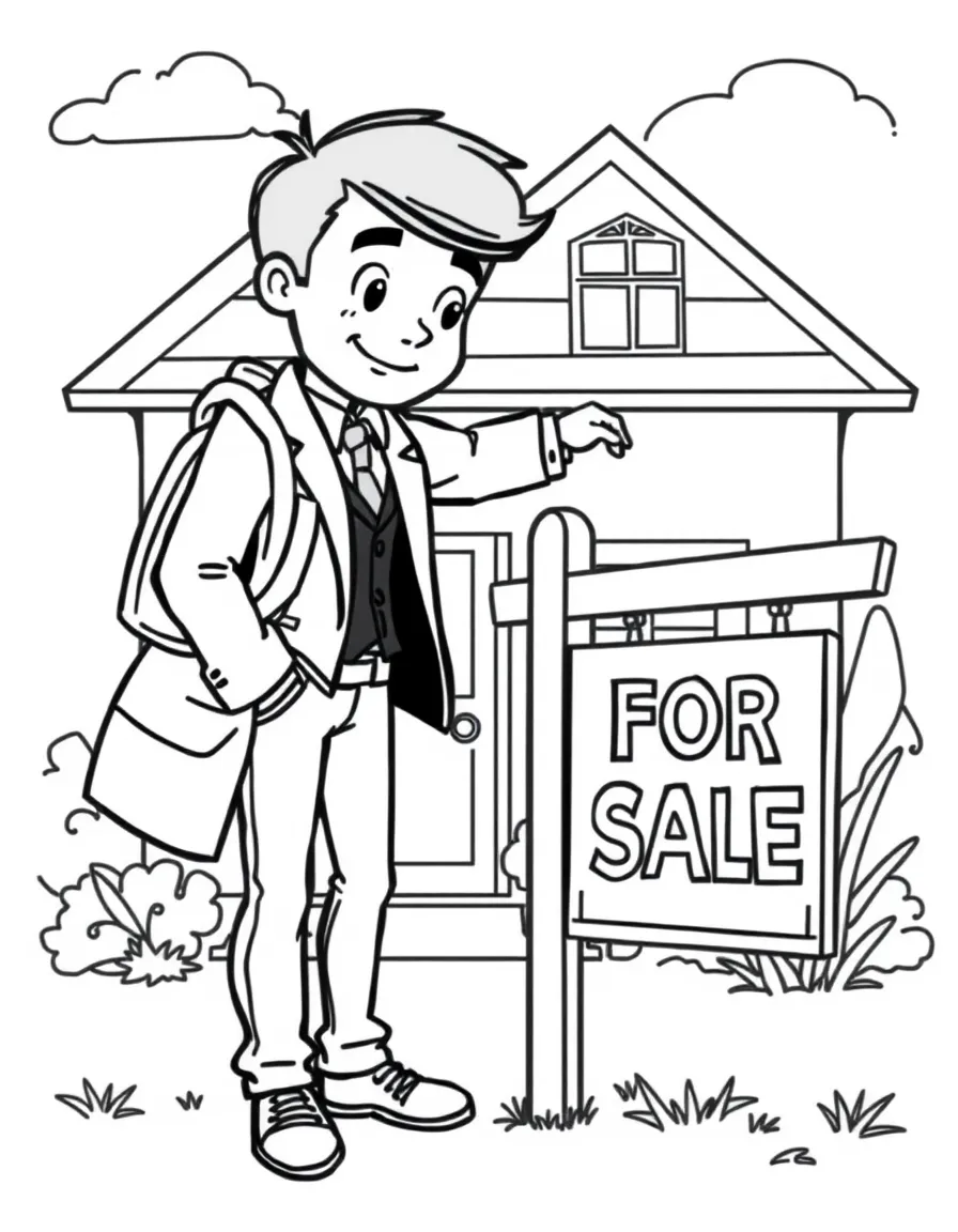 A real estate agent placing a "For Sale" sign