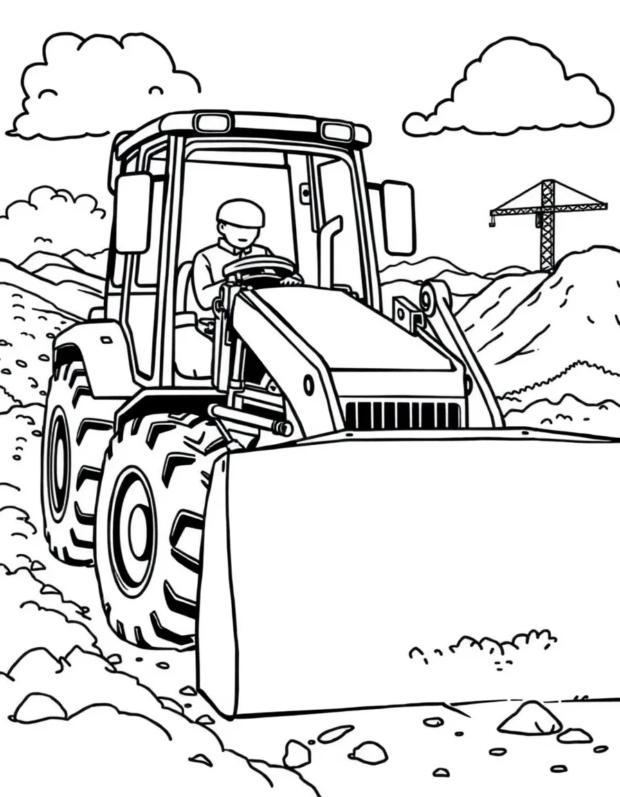 A bulldozer operator clearing land at a construction site
