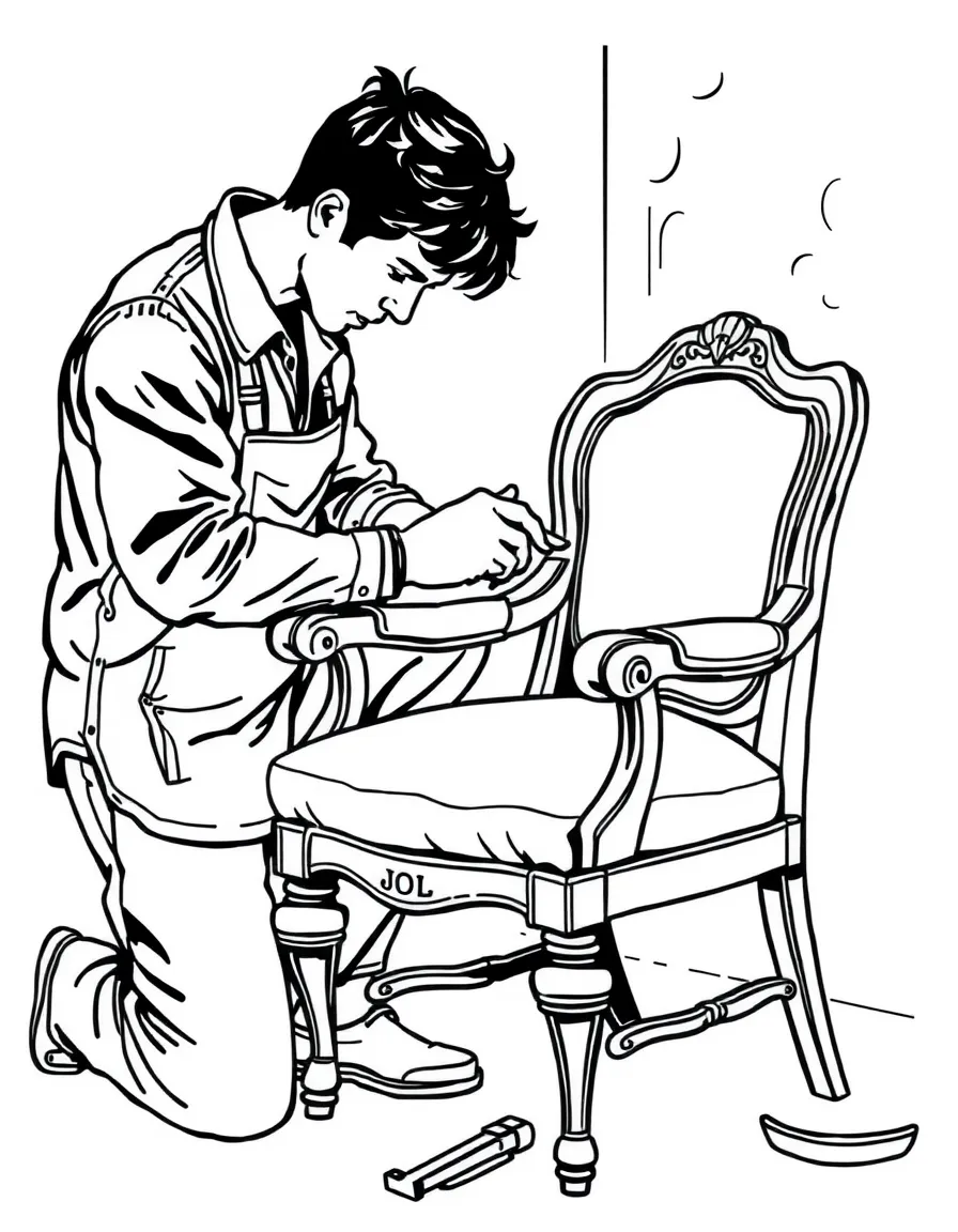 A furniture restorer repairing an antique chair