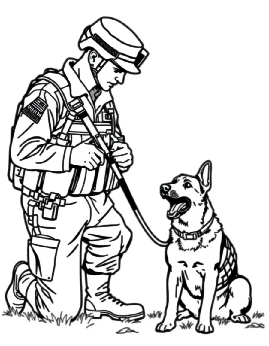 A military dog handler training a service dog