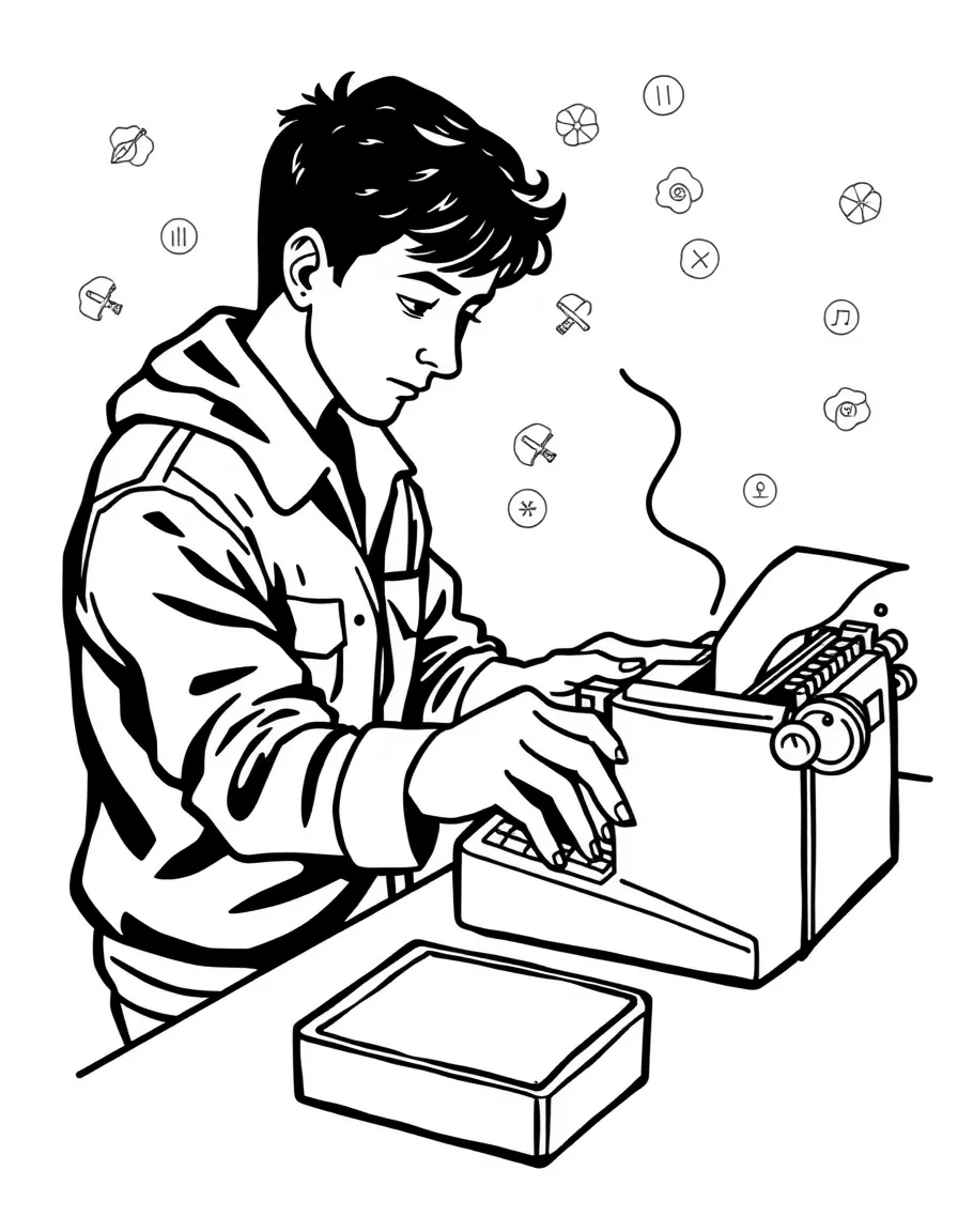 A typist working at a typewriter