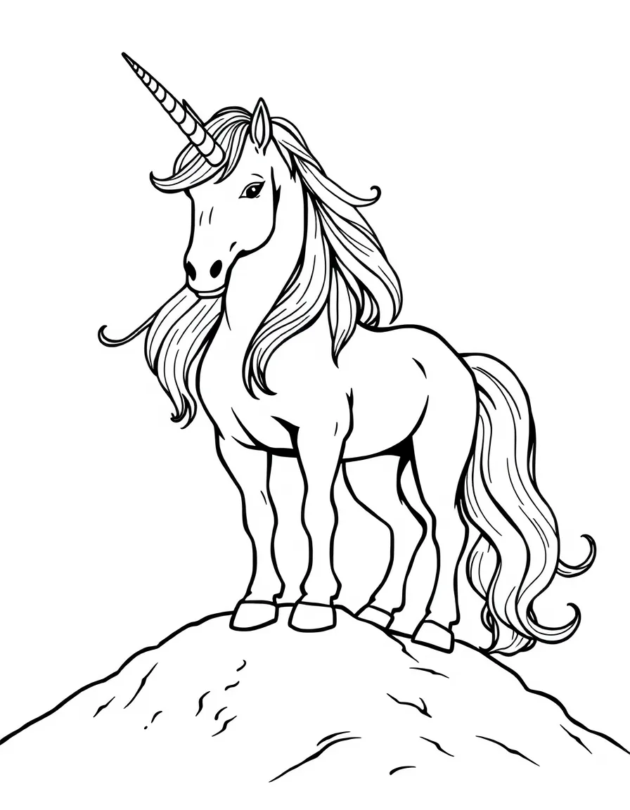 Majestic unicorn standing on a hilltop