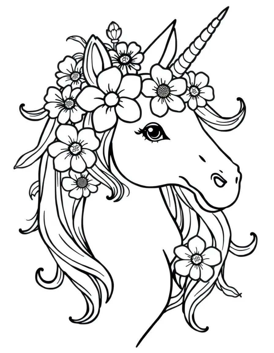 Unicorn with flowers in its mane