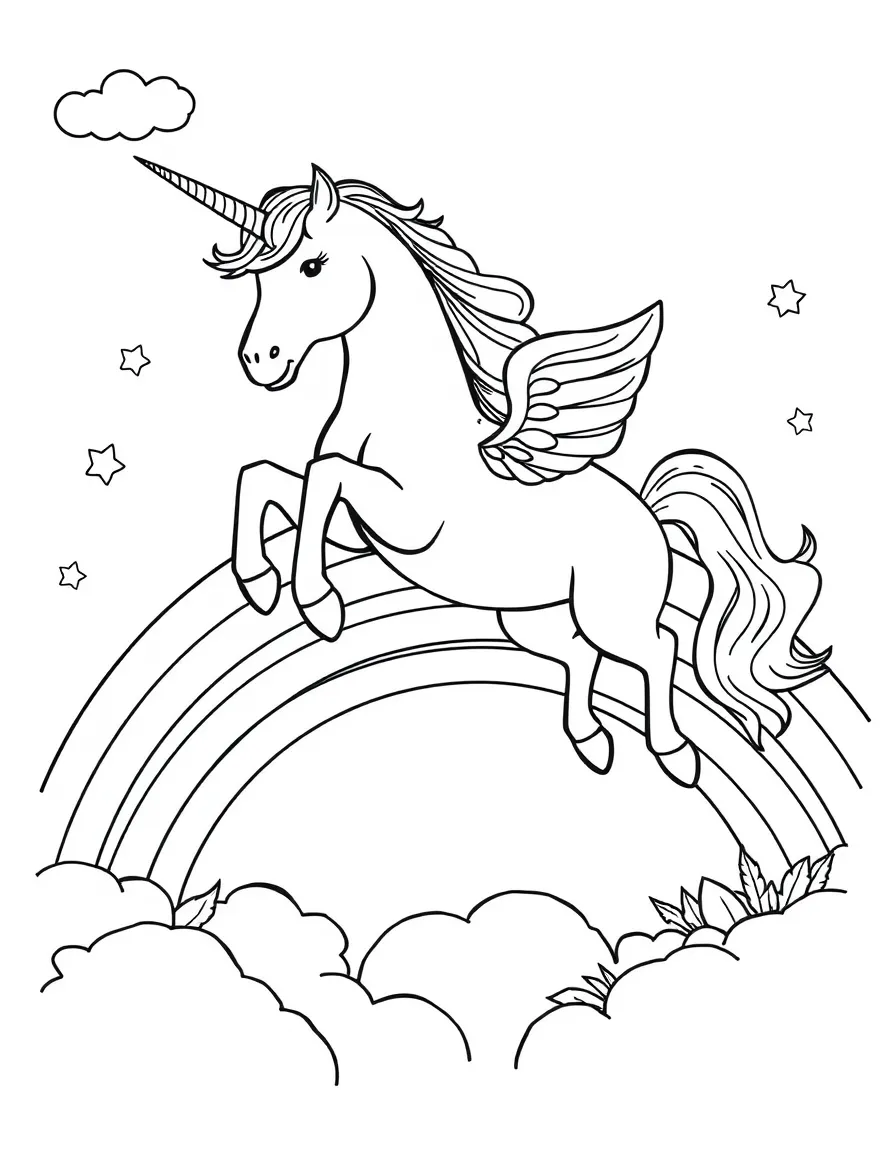 Unicorn jumping over a rainbow