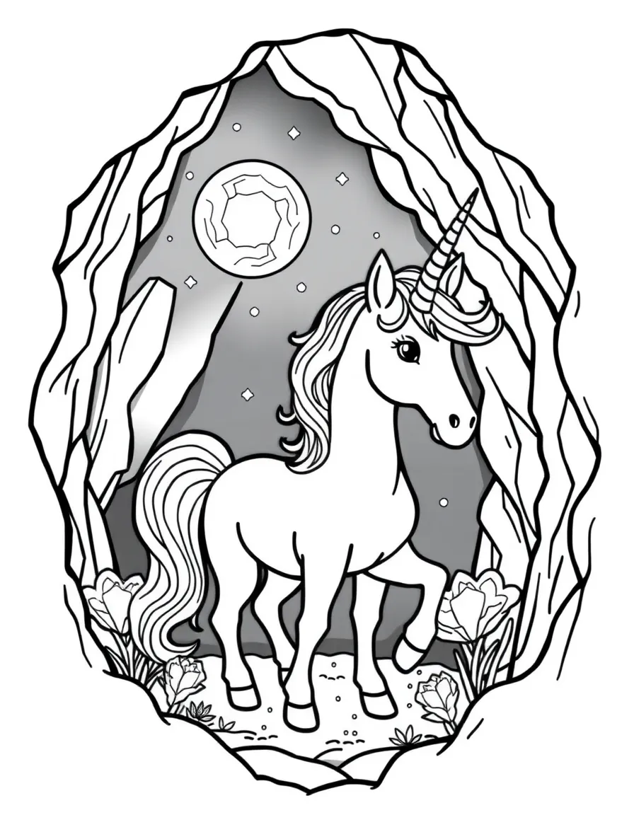 Unicorn in a crystal cave