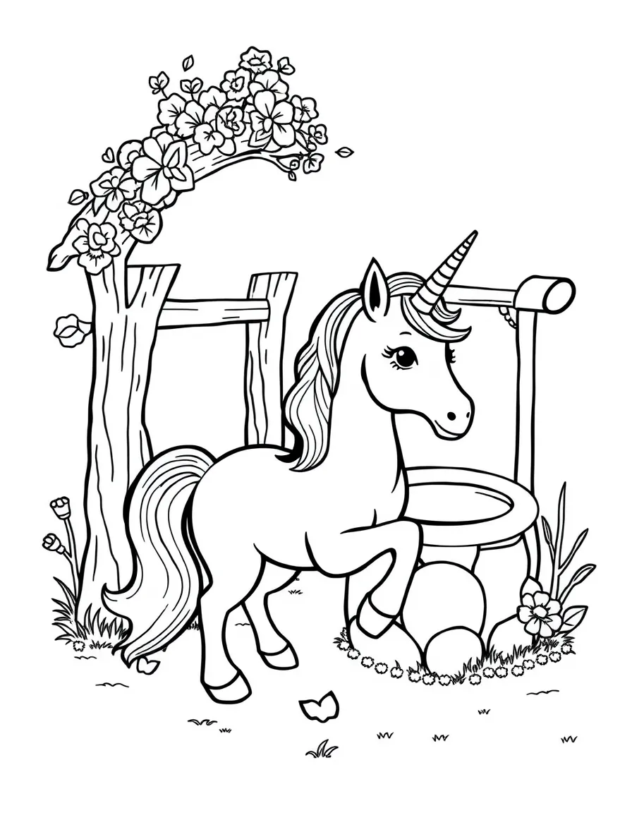 Unicorn near a wishing well