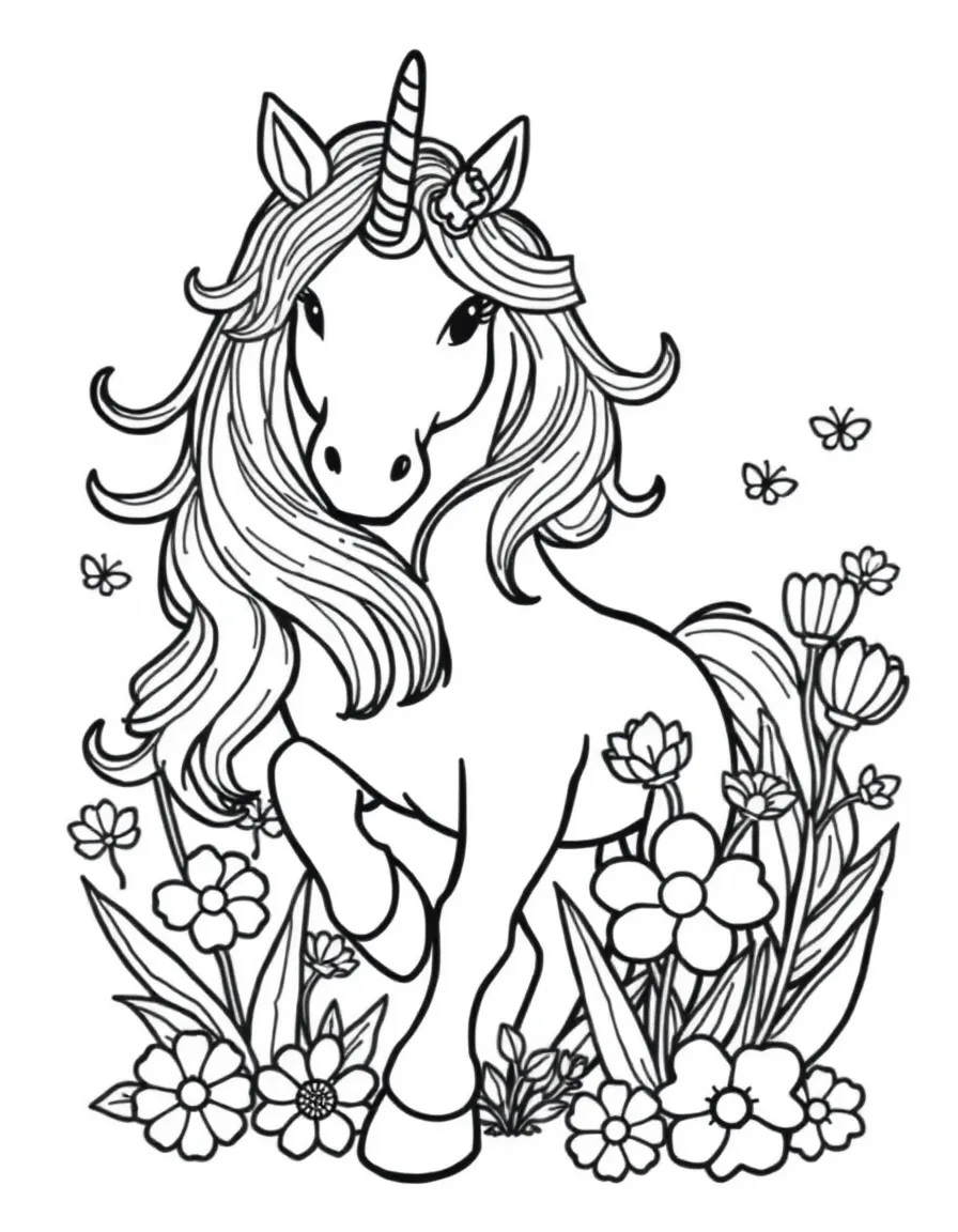 Unicorn creating spring flowers