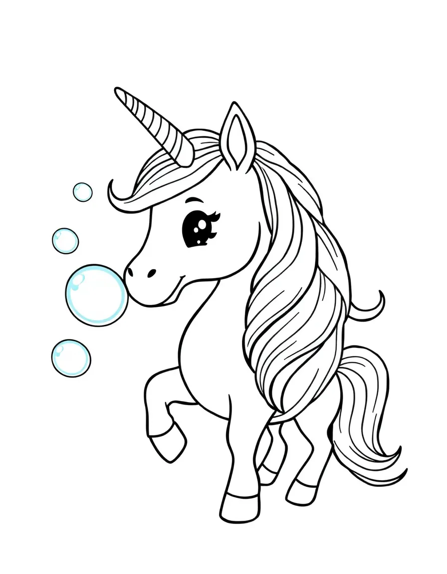 Unicorn blowing rainbow bubbles