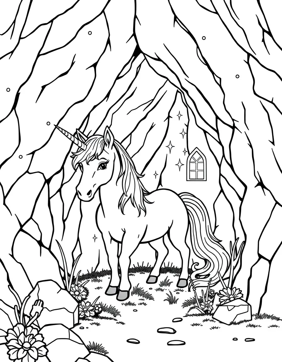 Unicorn home in a crystal cave