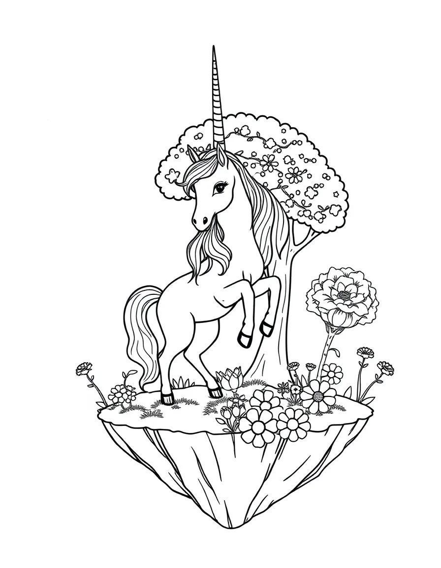 Unicorn in a floating island garden