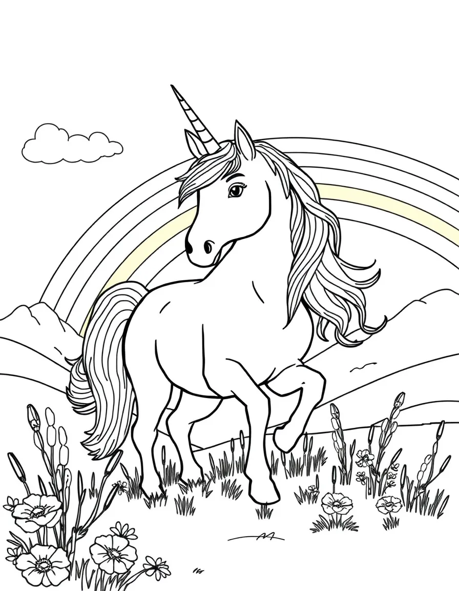 Unicorn in a rainbow valley