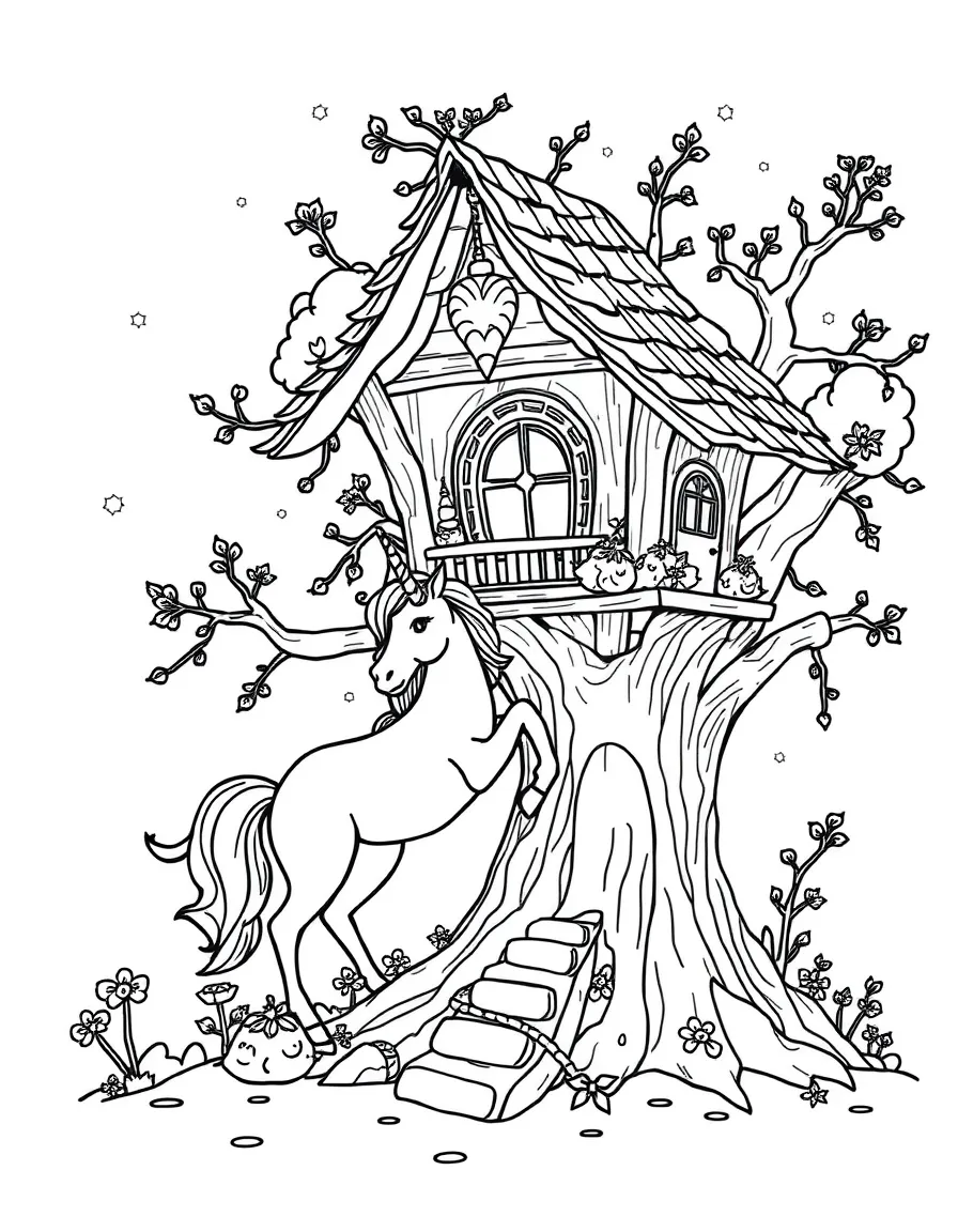 Unicorn in a magical tree house