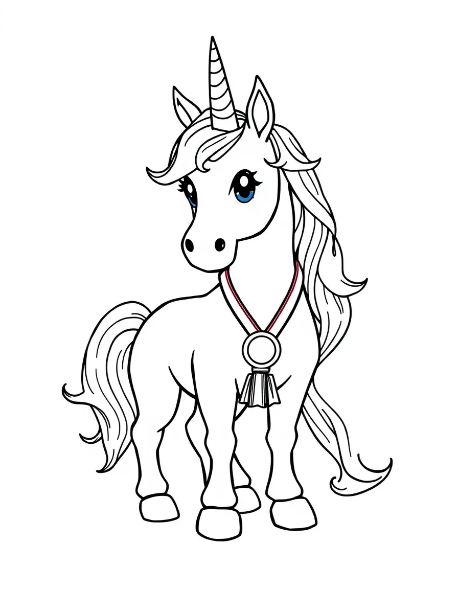 Unicorn receiving a medal