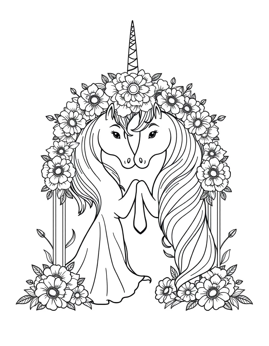 Unicorn wedding with flower arches