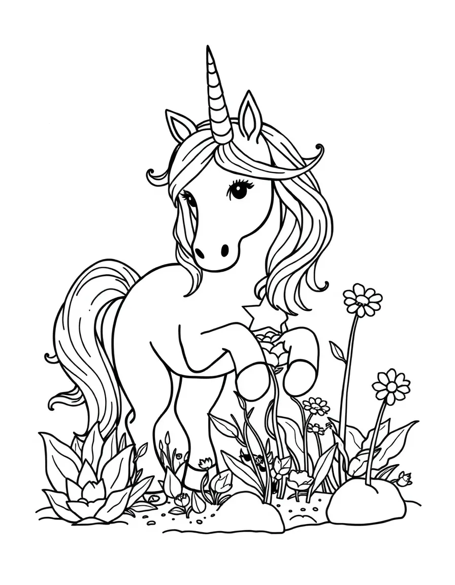 Unicorn gardener tending magical plants