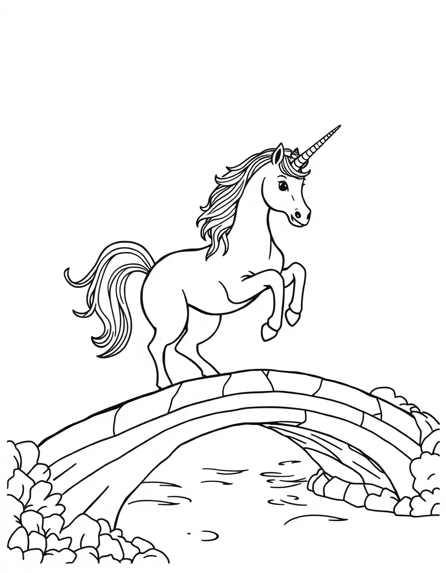 Unicorn crossing a rainbow bridge