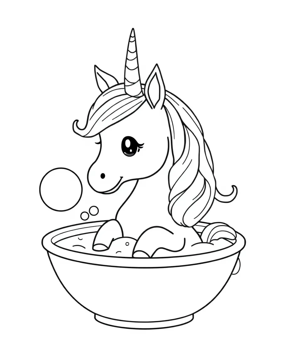 Unicorn taking a bubble bath