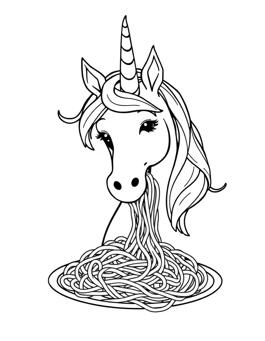 Unicorn trying to eat spaghetti