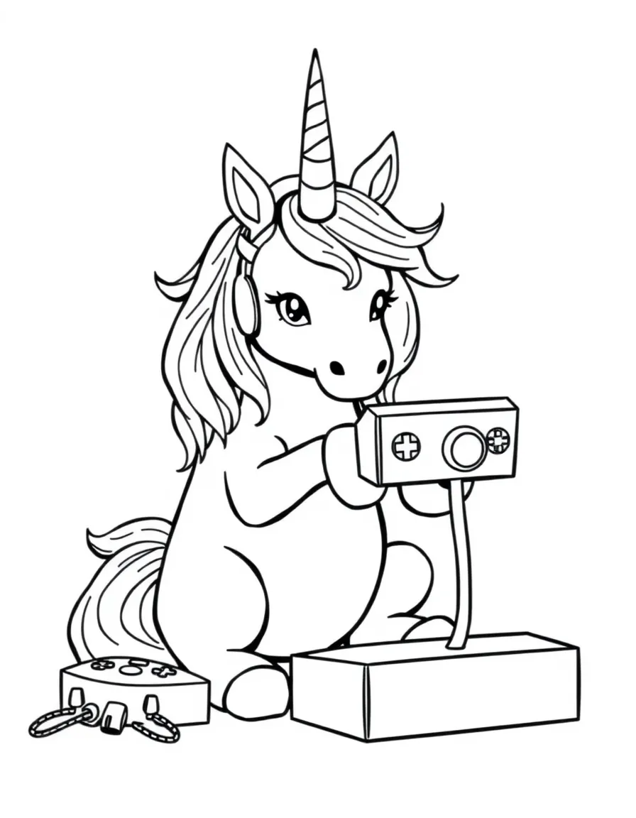Unicorn playing video games