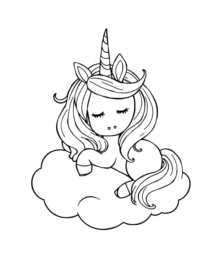 Unicorn sleeping on a cloud