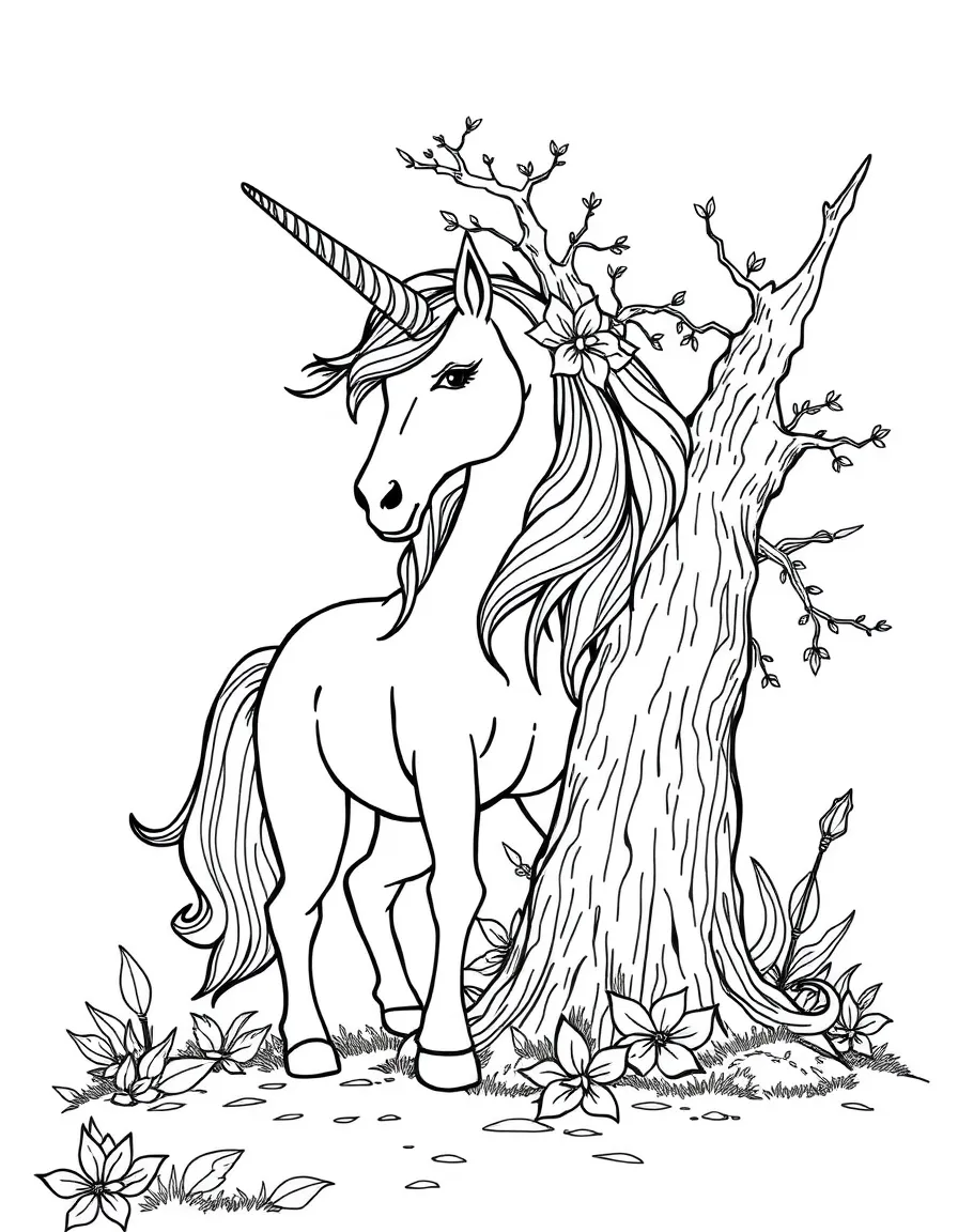 Unicorn as the guardian of a sacred grove