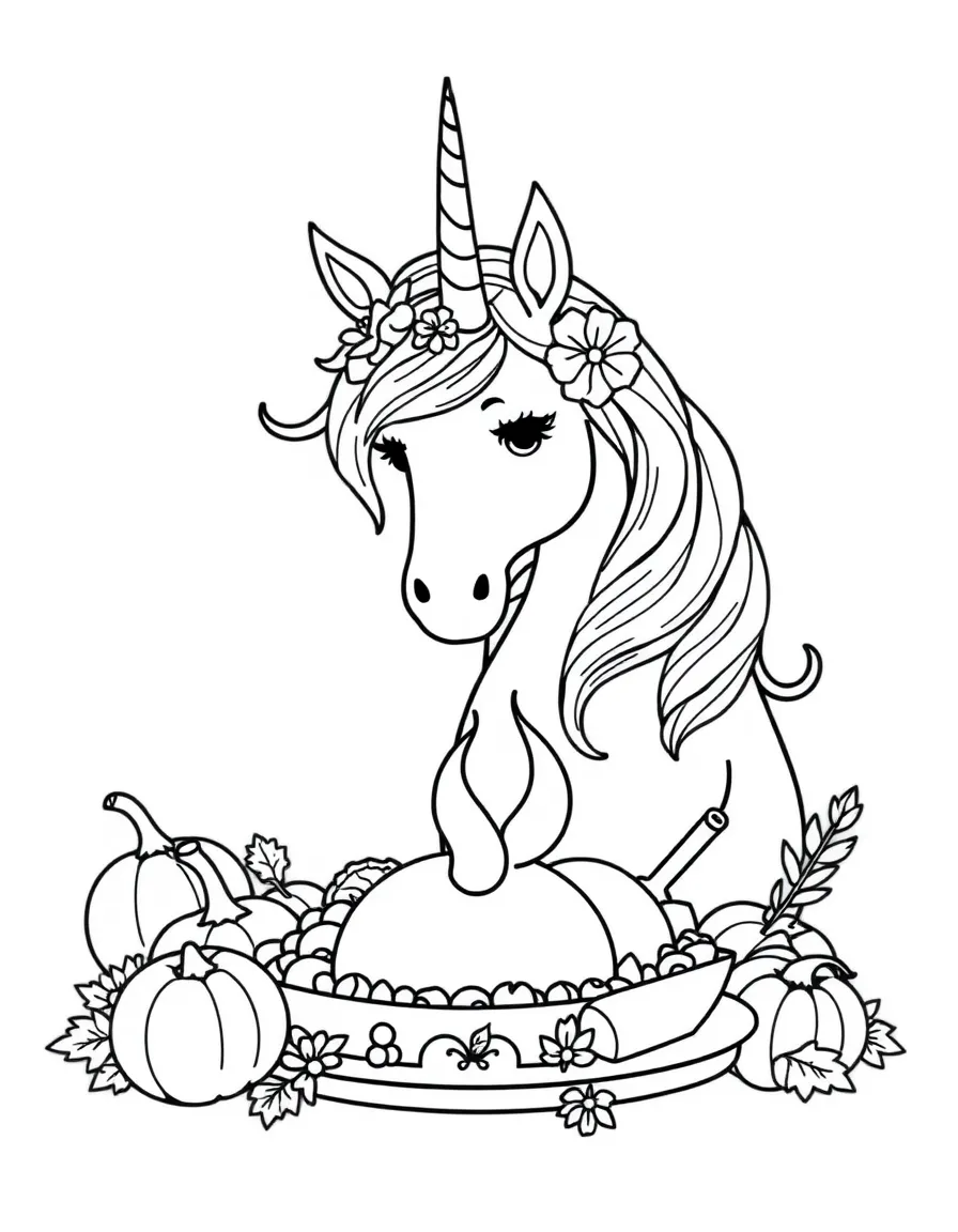 Thanksgiving unicorn sharing a feast