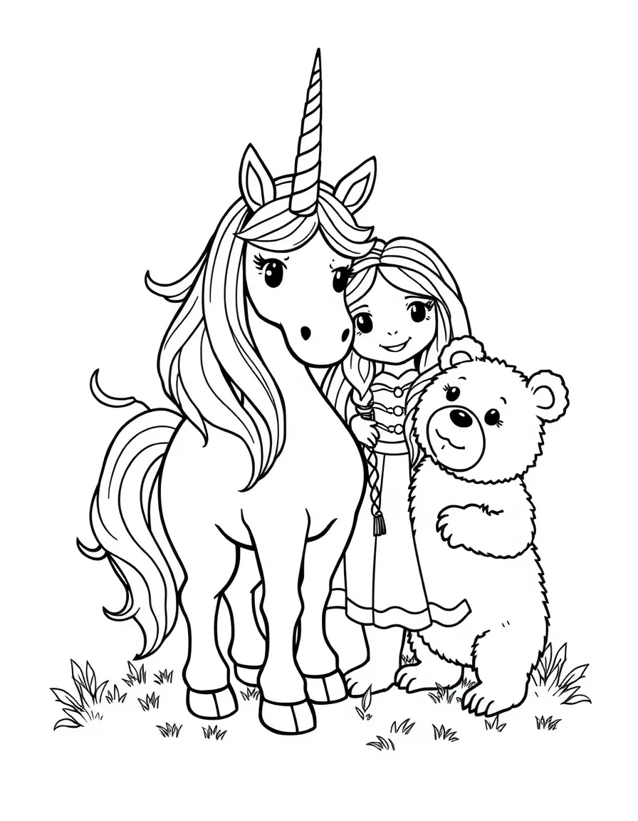 Unicorn with Goldilocks and the bears