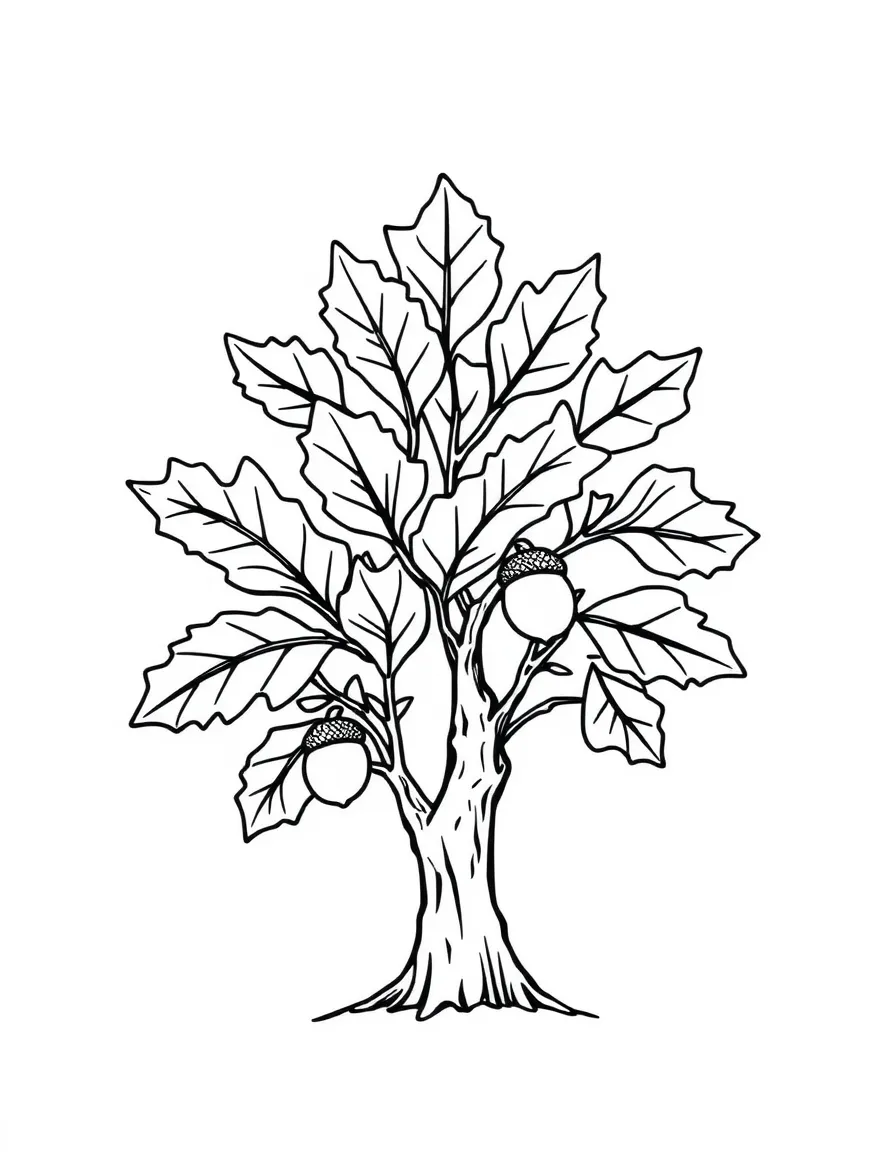Letter O shaped like an oak tree with acorns and leaves