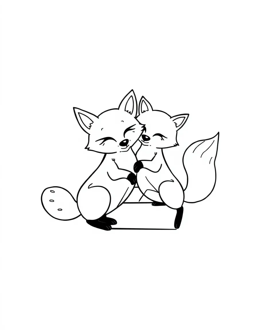 Letter F and number 2 formed by two friendly foxes playing together