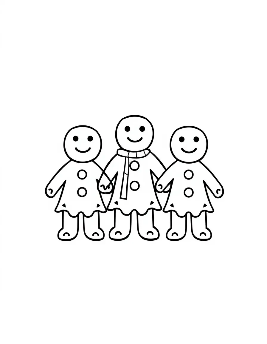 Letter G and number 3 designed as three gingerbread people holding hands