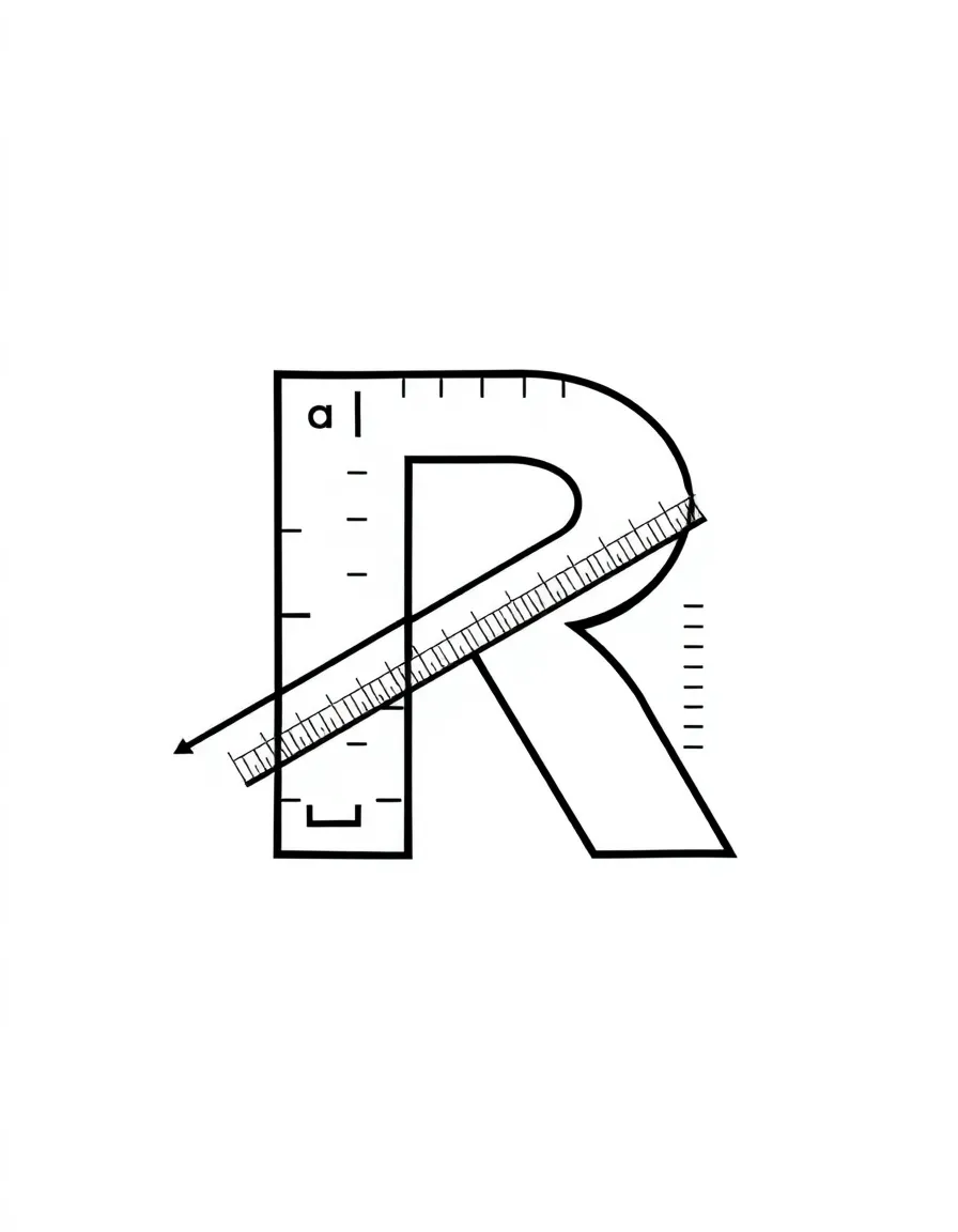 Letter R designed with rulers, rectangles, and ratio concepts