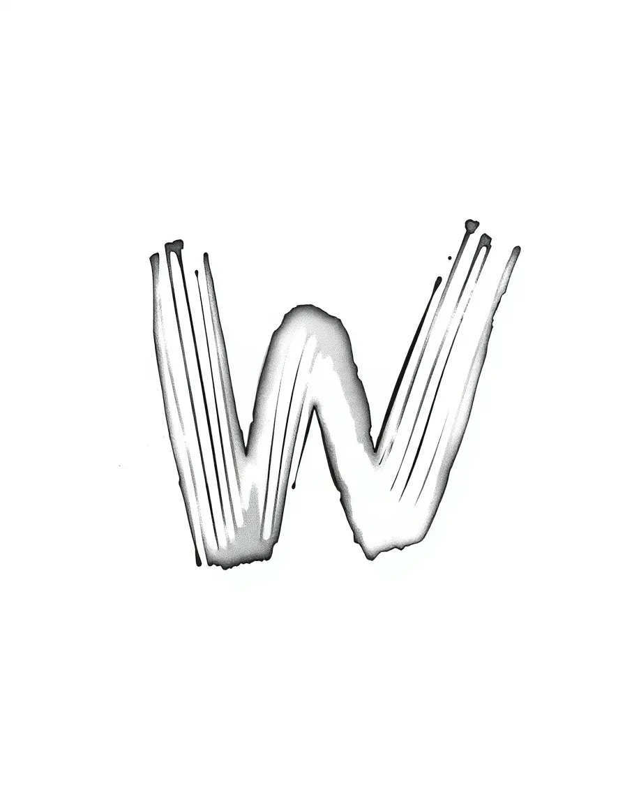 Letter W shaped like watercolor brushstrokes with wash techniques