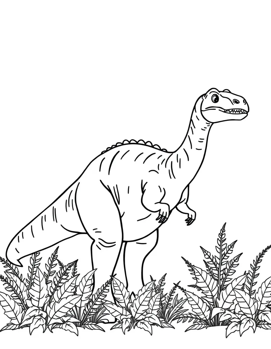 Brontosaurus standing tall among ferns