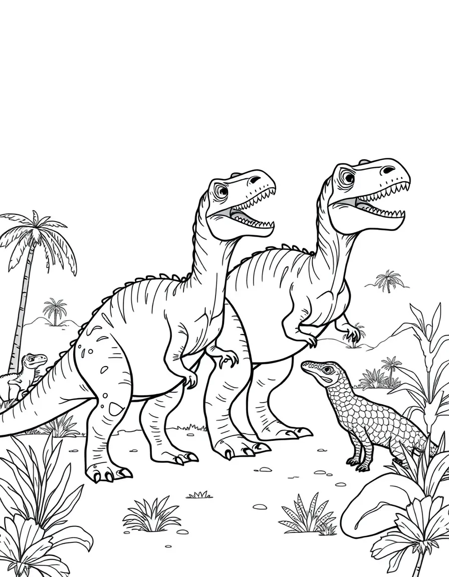 Dinosaurs meeting a prehistoric mammal