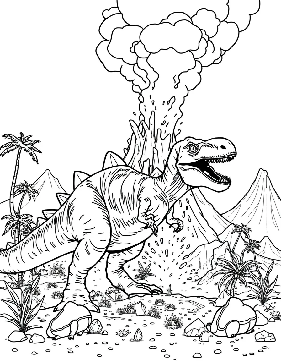 Dinosaurs during a volcanic ash fall